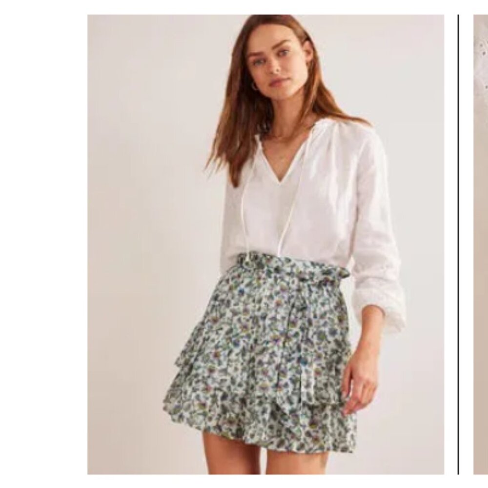 Boden Floral Tiered Mini Skirt Size 6 | Cotton Tie Waist Crinkle Skirt